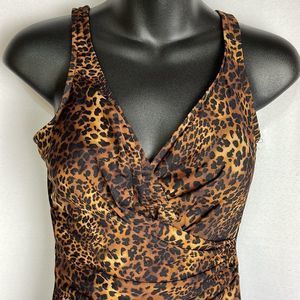 Swimslimmer One Piece Swimsuit Leopard Print Slimming Criss Cross Top Si…
